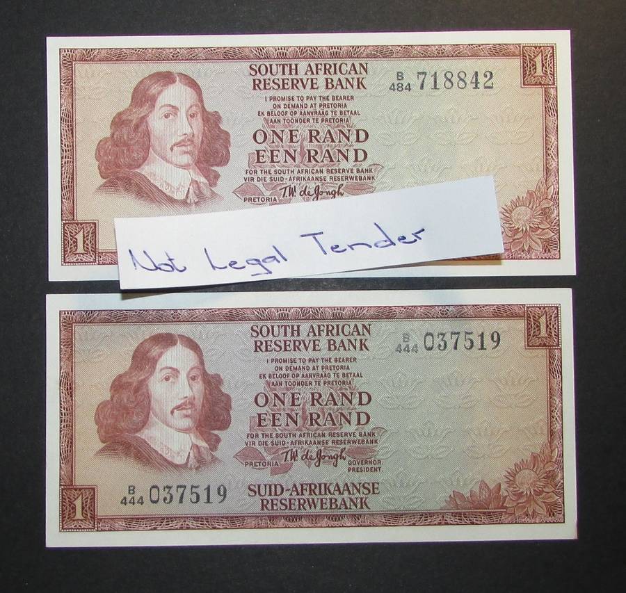 South Africa - T.W De Jongh One Rand Notes
