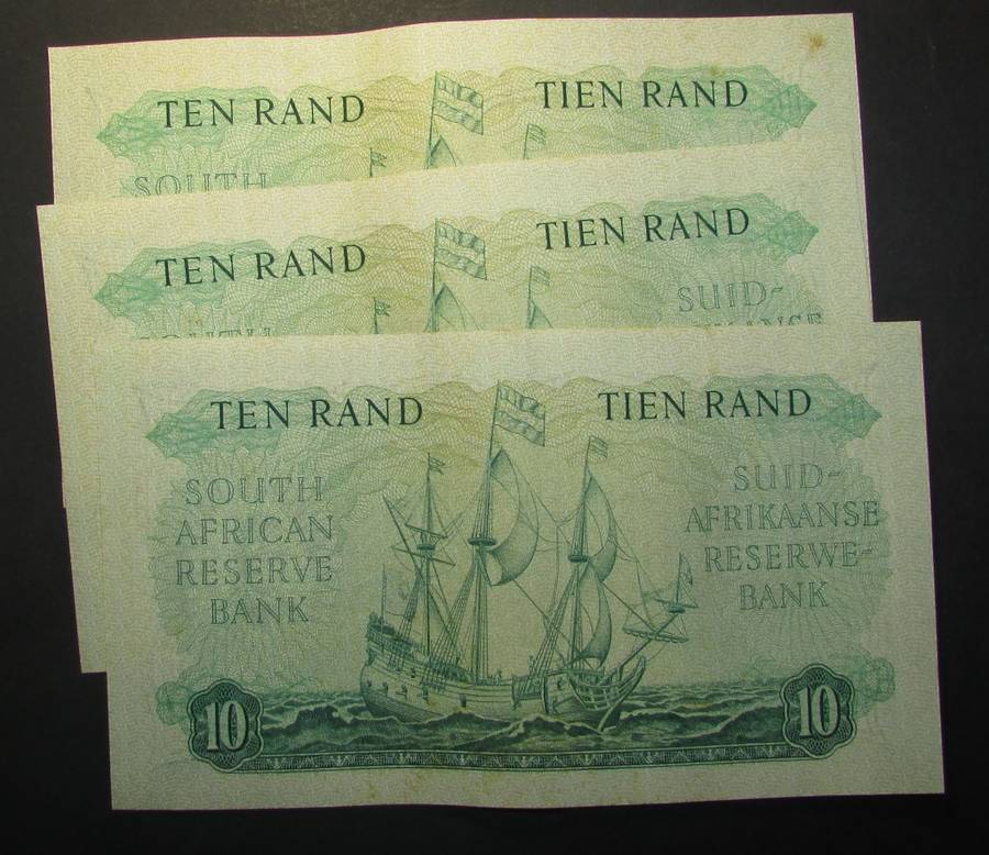 Republic of South Africa - Rissik - 3 By 10 Rands Notes in Sequence