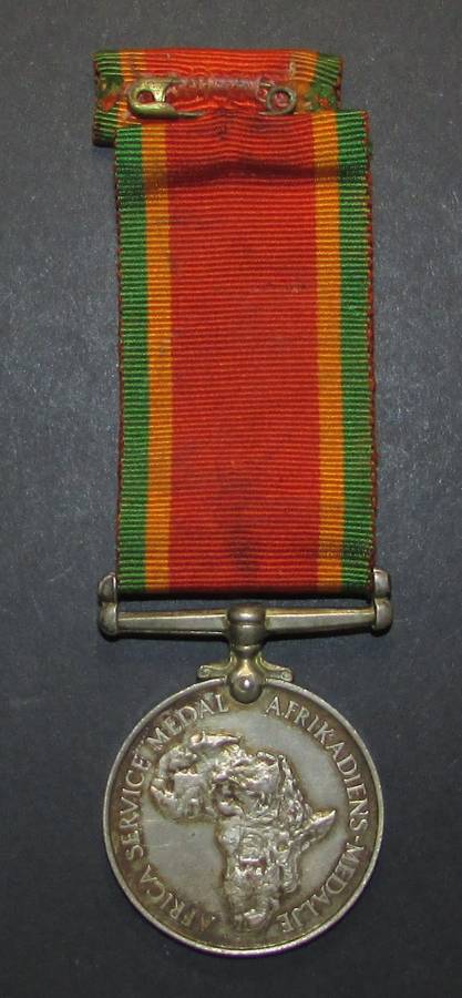 Full Size World War Two Africa Service Medal (Silver)To:NRV N.H.Erasmus