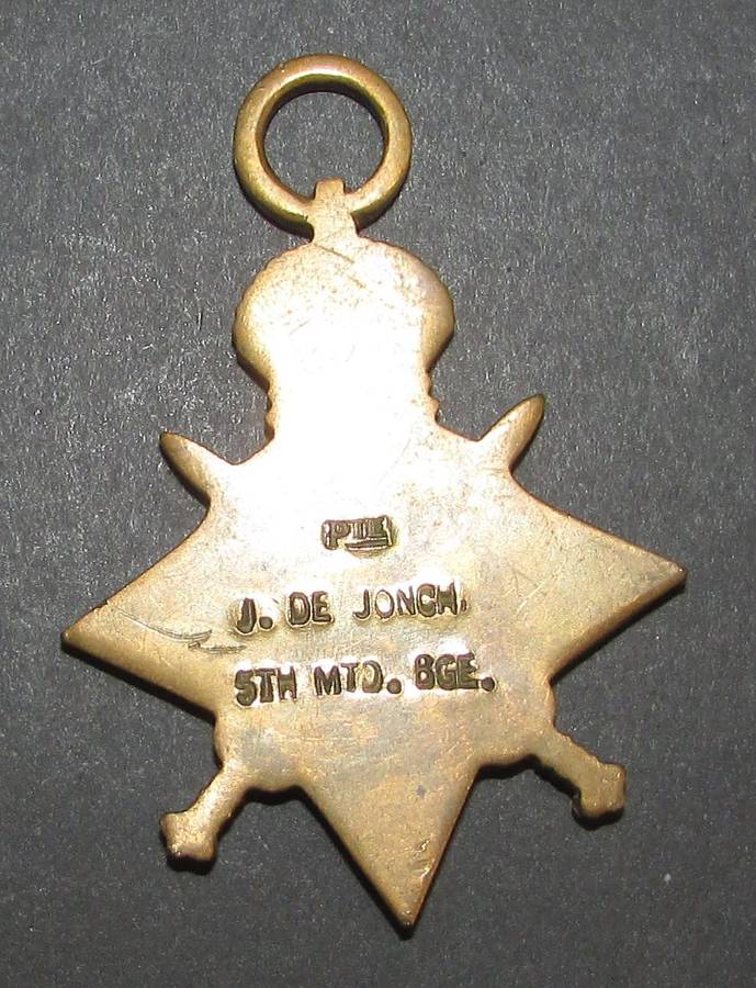 Full Size World War One Star to:Pte  J.De.Jonch 5th MTD BGE