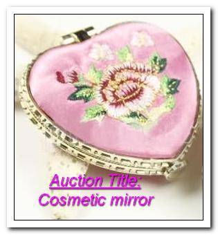 Heart-Shaped floral embroidered Cosmetic mirror 6cm x 6cm / Decor/Gift-->color = pink