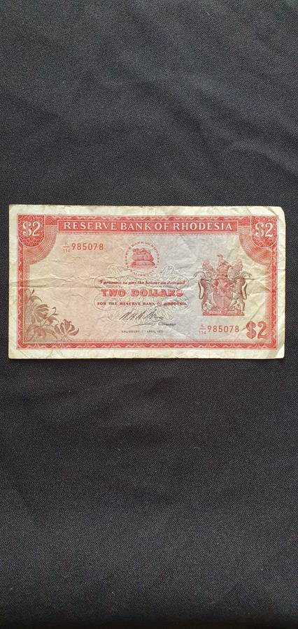 Rhodesian 2 Dollor Bank Note 1975