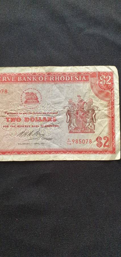 Rhodesian 2 Dollor Bank Note 1975