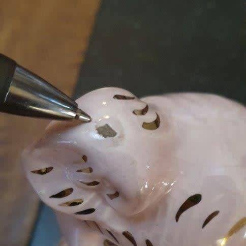 2 x Pink Porcelain Cats One Chipped