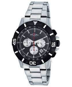 Mens ROTARY CHRONOGRAPH WATCH WITH SILVER AND BLACK DIAL 5A