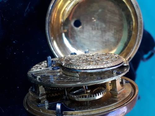 Stunning pair case 1700`s Verge Fusee pocket watch gold plated