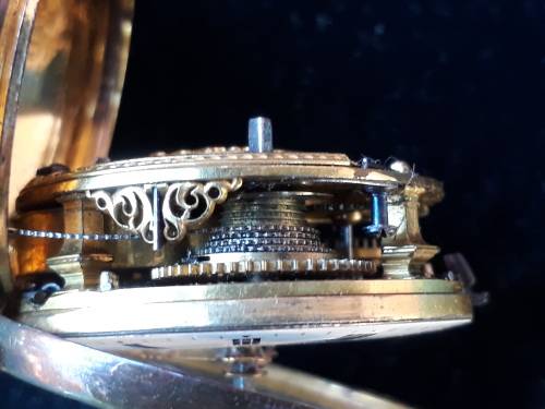 Stunning pair case 1700`s Verge Fusee pocket watch gold plated