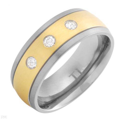 Elegant and Beautiful Brand New Gentlemens Band Ring With Cubic zirconia Well Made in 14K/Ti Gold 10