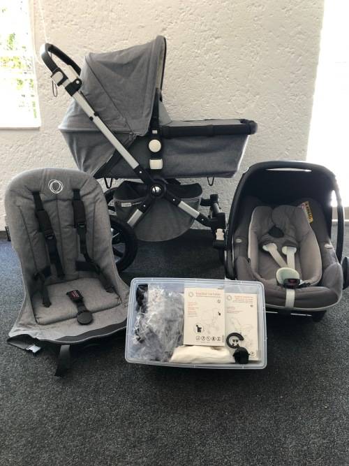 Grey Bugaboo Chameleon 3 With Bassinet, Pram and Maxi Cosi Pebble Plus Car Seat