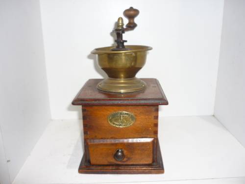 VINTAGE MUTZIG FRAMONT-FRENCH COFFEE GRINDER-WOOD AND BRASS
