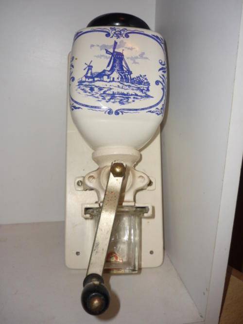PORCELAIN AND WOOD COFFEE GRINDER-MADE IN WESTERN GERMANY