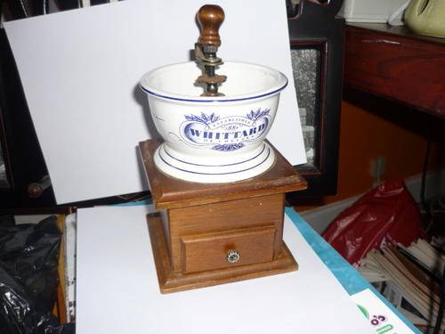 VINTAGE COFFEE GRINDER-WHITTARD OF CHELSEA-WOOD AND PORCELAIN