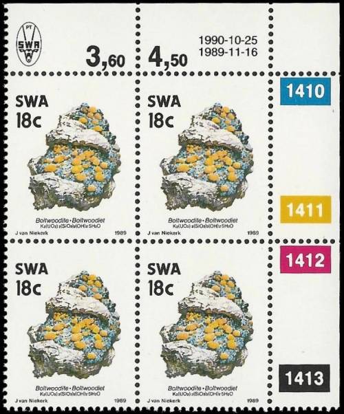 Suid-Wes-Afrika / S.W.A. 1989-1990 -  ADDITIONAL DEFIN 18c. TYPE II Control Block MNH - Posvars