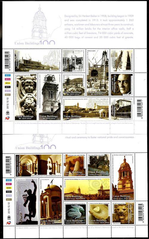 Suid-Afrika / South Africa 2013 - UNIEGEBOUWEN / UNION BUILDINGS - set of 2 Sheets MNH - Postfris !