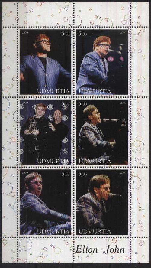 Russia (Udmurtia) 2000 - ELTON JOHN !!! (Singer) Min.sheet 6 stamps ! (Music) U/M !!! Posvars !!!
