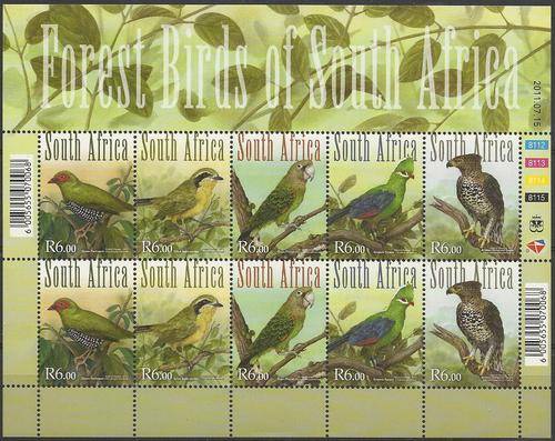 Suid-Afrika 2011 - VOELS / BIRDS from the Forest - Sheet ! Perfect U/M ! Posvars! (Fauna).