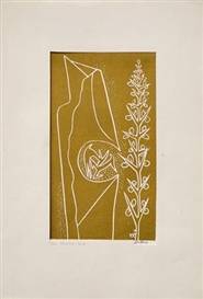VERY LOW START!!! WALTER BATTISS - LINOCUT, "The Newborn Kid", 27.5 x 15cm. Authentic.