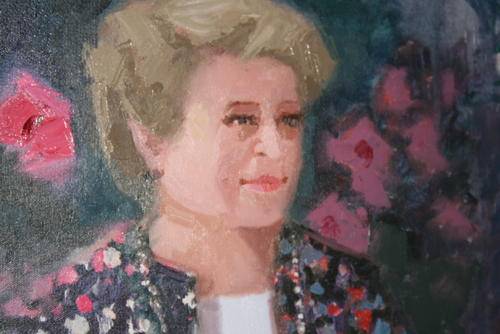 MIKE PARSONS - OIL PAINTING,"Portrait of an elderly lady among roses" (39.5x50cm)