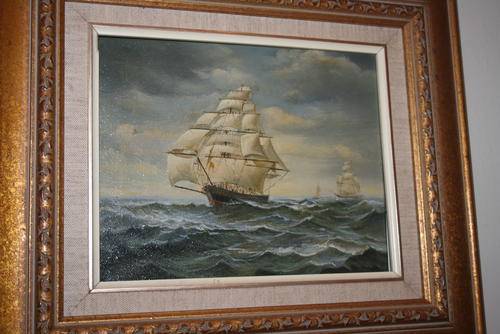 Oil Painting of Sailing Ship, Circa???