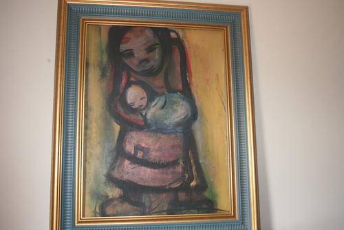 GIVE AWAY!! Early FRANS CLAERHOUT, Acrylic, "Mother & Child" 66 x 46cm. AUTHENTIC