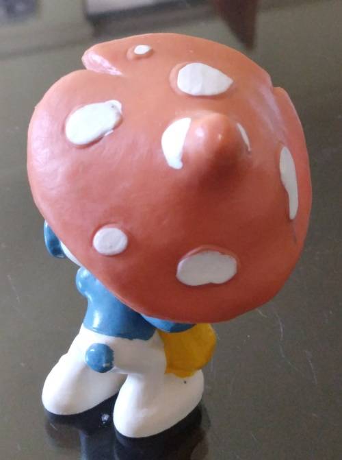 Original Vintage UMBRELLA SMURF !!! Peach-Orange Ubrella VARIANT !! HONG KONG RARE !! Smurfs!