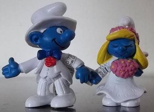 Original BRIDE + GROOM WEDDING SMURFS ! RARE ! HIGH VALUE ! Smurfs! FANTASTIC Condition With Tags !!