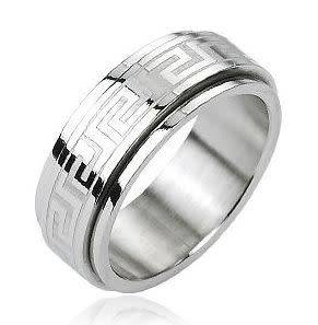 **FREE SHIPPING!** MENS SOLID STAINLESS MAZE DESIGN SPINNER WEDDING RING