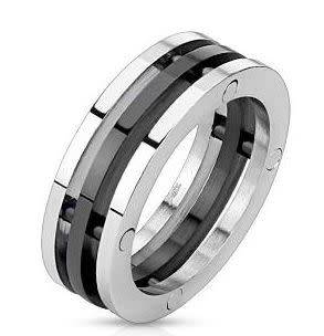 **FREE SHIPPING!**Stainless Steel Black IP Triple Band Combination Ring