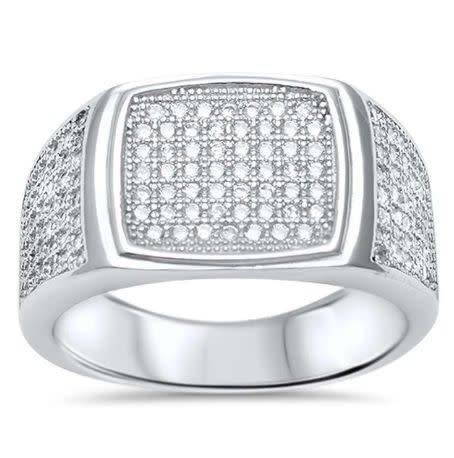 Solid Sterling Silver"New!*Extra Broad Micro Paved Mens Ring