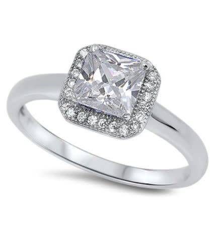 Solid Sterling Silver Cushion Cut 1.95 Carat Simulated Diamond Halo Engagement Ring