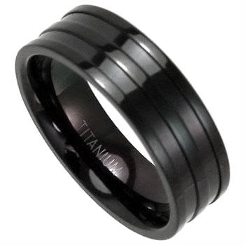 **Fully insured intl Shipping**Men's solid titanium ring with Black IP Multi Groove wedding band