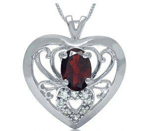 **Beautiful Natural Garnet & White Topaz White Gold Plated Filigree Pendant