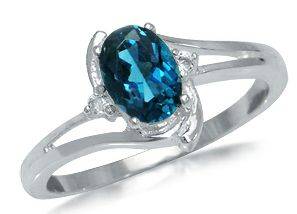 R290 fully insured intl shipping**1ct!! Natural London Blue & White Topaz 925 Sterling Silver Ring