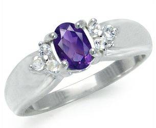 **Fully insured Shipping**Natural African Amethyst & White Topaz 925 Sterling Silver Engagement Ring