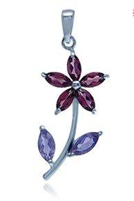 **R290 FULLY INSURED INTL SHIPPING**Stunning Garnet & Iolite Topaz 925 Sterling Silver Flower Leaf