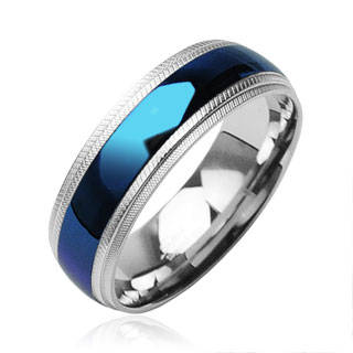 **NEW! FAST LOCAL SHIPPING!!!**Super Styler Stainless Steel Men's Blue Comfort Fit Wedding Ring