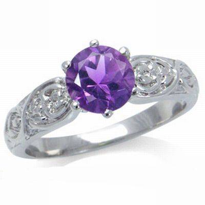 **1.16ct GENUINE NATURAL AMETHYST SOLITAIRE BEAUTIFULLY SET IN GENUINE WHITE GOLD PLATED RING