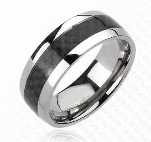 **UNIQUE BLACK CARBON FIBRE INLAY TITANIUM WEDDING BAND SZ 9-12