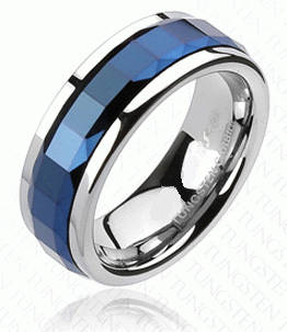**FREE SHIPPING!**SOLID TUNGSTEN CARBIDE BLUE FACETED SQUARE CUT SPINNER WEDDING RING
