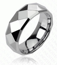 **SOLID TUNGSTEN CARBIDE LARGE DIAMOND FACETED MIRROR FINISHED WEDDING RING