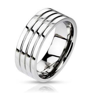 **FREE SHIPPING!!!**NEW!! TRIPLE GROOVE SATIN MIRROR FINISH SOLID STAINLESS WEDDING RING