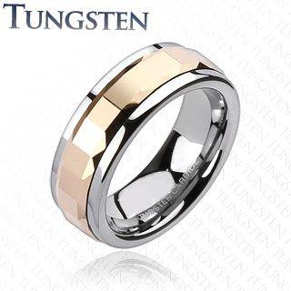 **FREE SHIPPING!**SOLID TUNGSTEN CARBIDE ROSE GOLD SQUARE FACETED SPINNER WEDDING RING