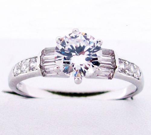 **NEW!!!**SUPERB SOLITAIRE BAGUETTE CZ ACCENTED .925 SOLID STERLING SILVER ENGAGEMENT RING