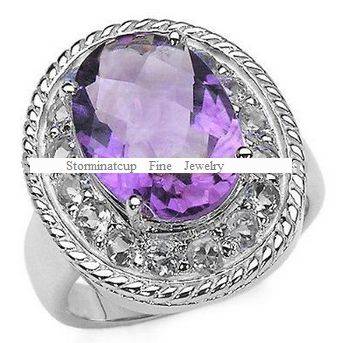 **NO RESERVE!**NEW DESIGN!!**STUNNING! SOLID STERLING SILVER HUGE AMETHYST CZ RING