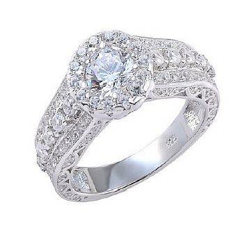 **New Design!!**Stunning! SOLID .925 STERLING SILVER Round Halo Engagement Ring