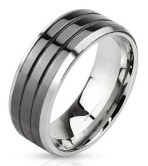 **Black IP Twin Groove Inlay Tungsten Carbide Wedding Ring