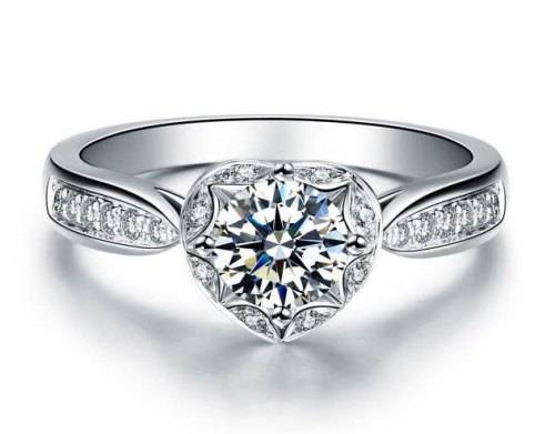 **SOLID STERLING SILVER!** Fabulous New Design Heart Shape Halo Accented Ring Ring