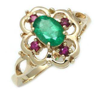 CERTIFICATE INCLUDED!!!SOLID GOLD! ANTIQUE STYLE 1.1CT NATURAL EMERALD & RUBY 9K SOLID GOLD RING
