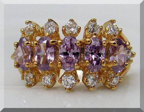PRETTY AMETHYST RING!!! -ROUND BRILLIANT CUT CZ DIAMOND SET IN 18K WHITE GOLD GP size 5