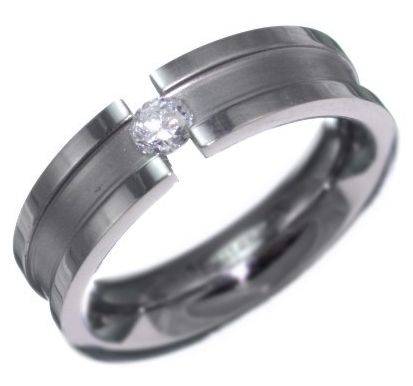 SATIN FINISH - MENS 0.15CTW STAINLESS STEEL TENSION WEDDING RING - SIZE 8